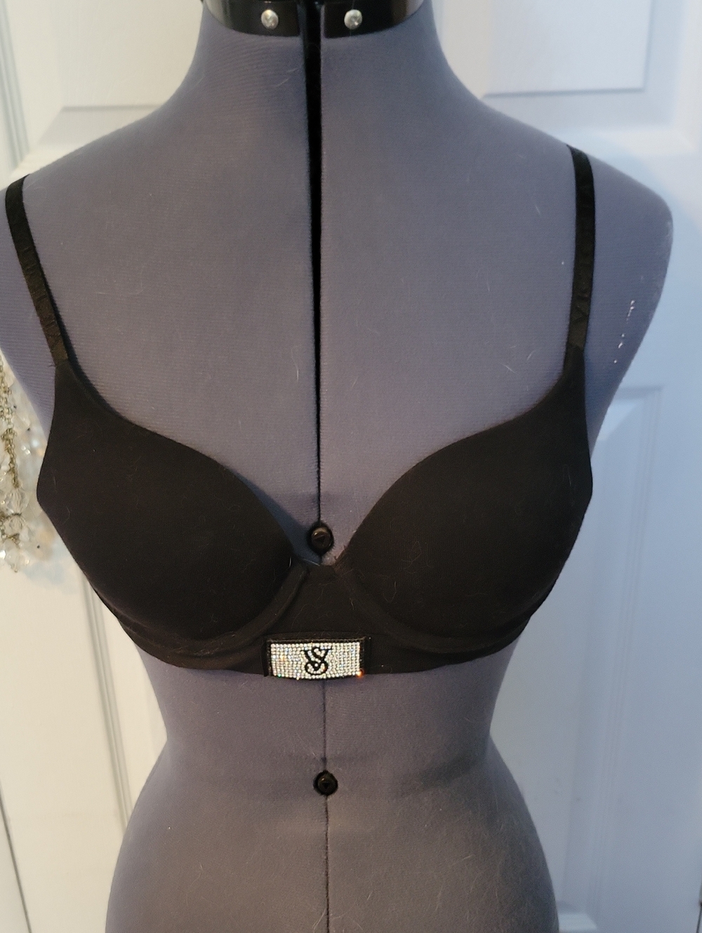 Victoria's Secret Black Padded Underwire Bra with Crystal Logo